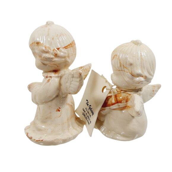 Alabama Clay Pottery 4” Pair Of Praying Angels Figurine Orange Swirls Statue - Picture 2 of 16